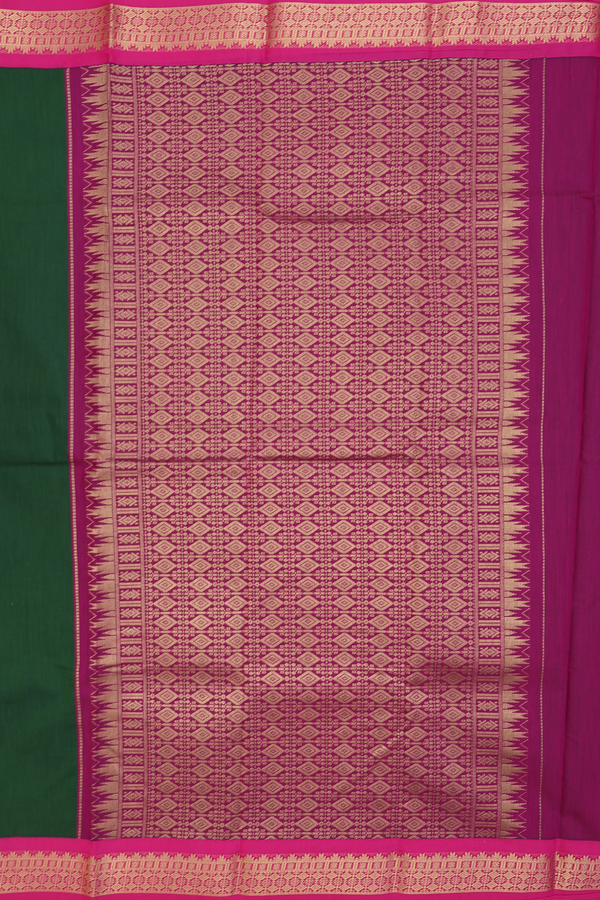Apoorva Cotton Saree In Forest Green With Contrast Border