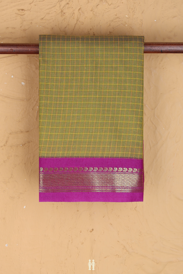 Apoorva Cotton Saree In Green With Checks Design