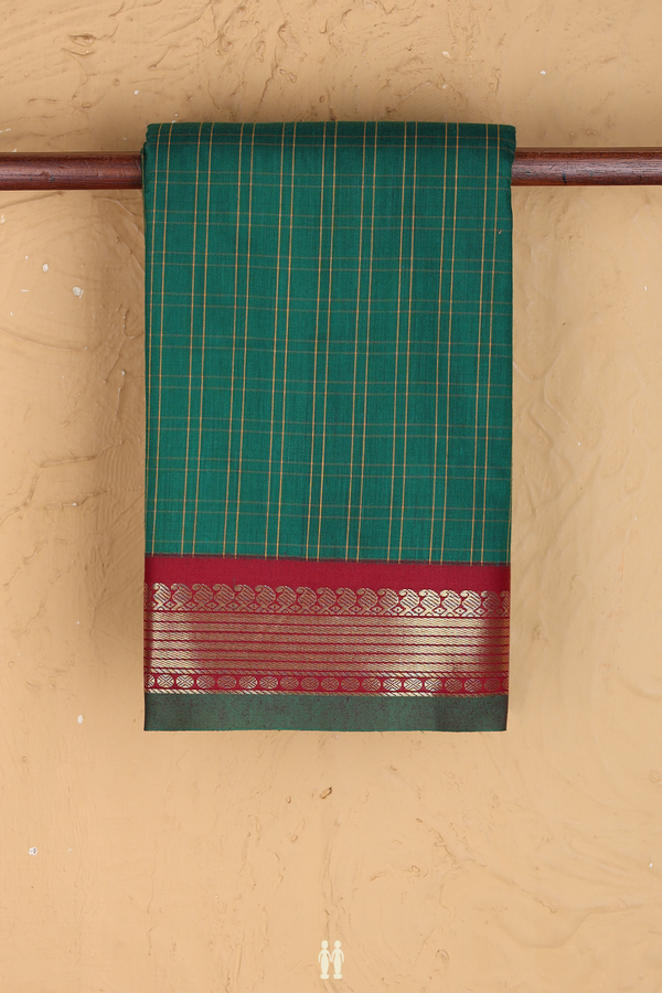 Apoorva Cotton Saree In Green With Checks Design