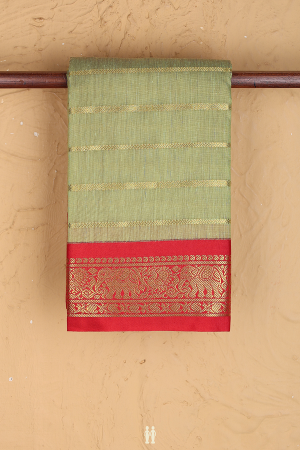 Apoorva Cotton Saree In Green With Stripes Design