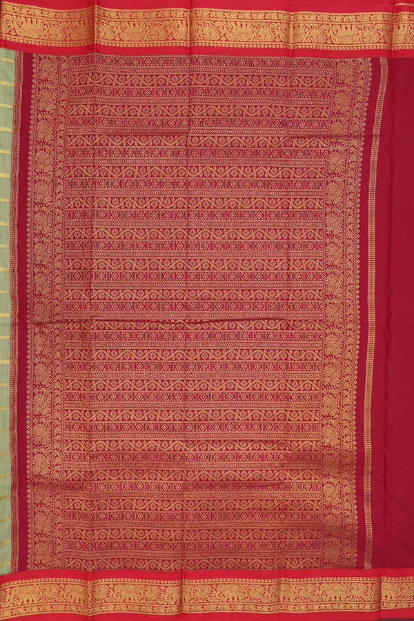 Apoorva Cotton Saree In Green With Stripes Design