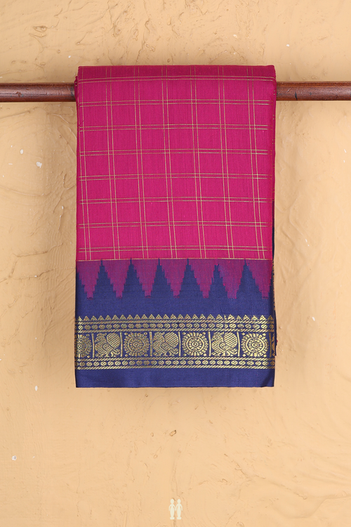 Apoorva Cotton Saree In Magenta With Checks Design