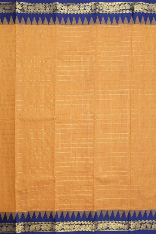 Apoorva Cotton Saree In Ochre Orange With Checks Design