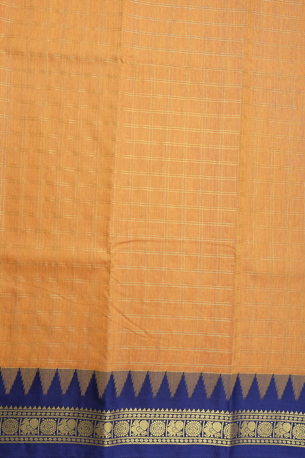 Apoorva Cotton Saree In Ochre Orange With Checks Design