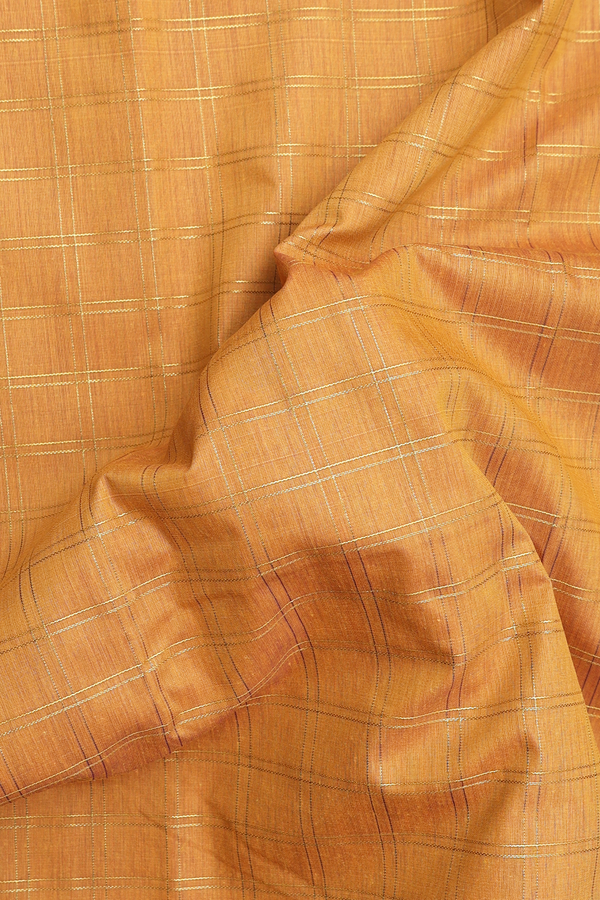 Apoorva Cotton Saree In Ochre Orange With Checks Design