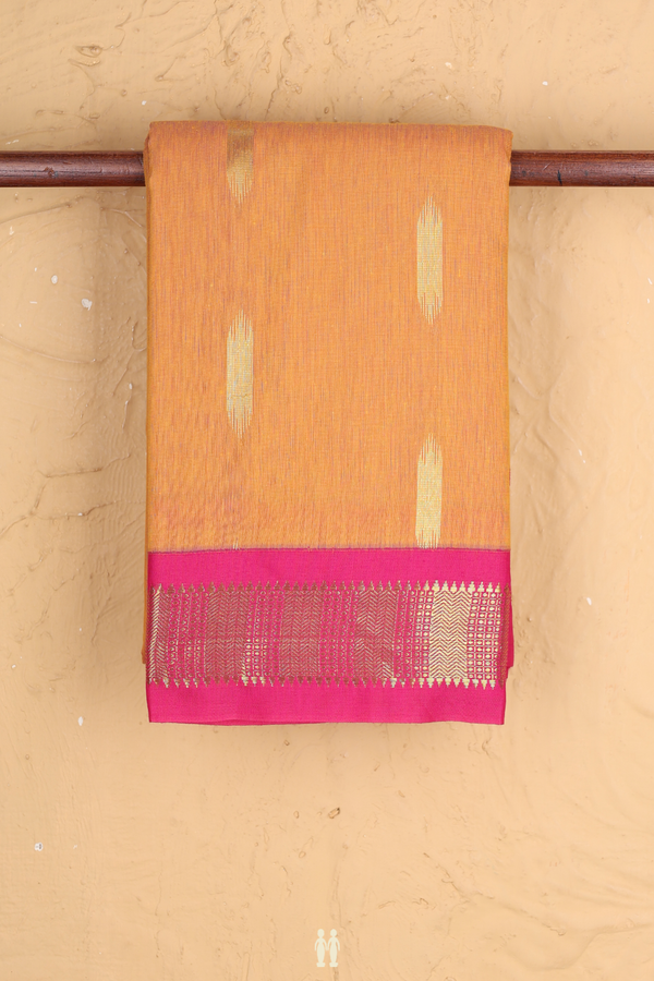 Apoorva Cotton Saree In Ochre Orange With Zari Buttas