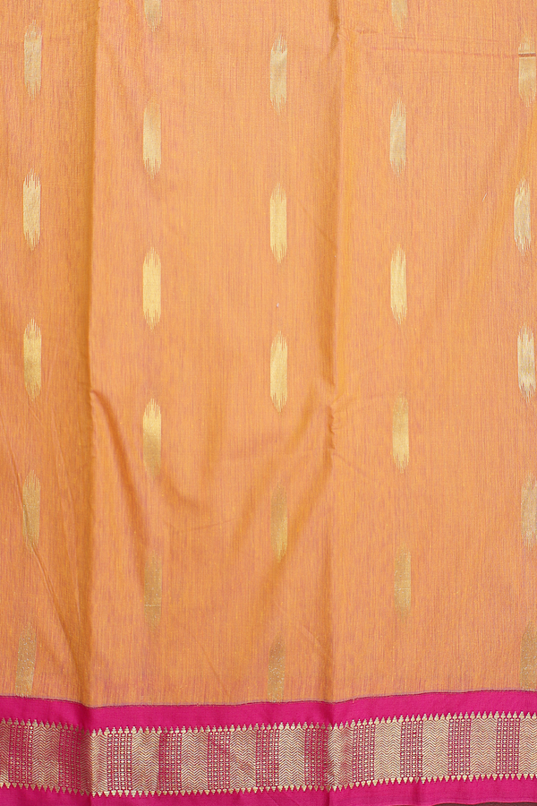 Apoorva Cotton Saree In Ochre Orange With Zari Buttas