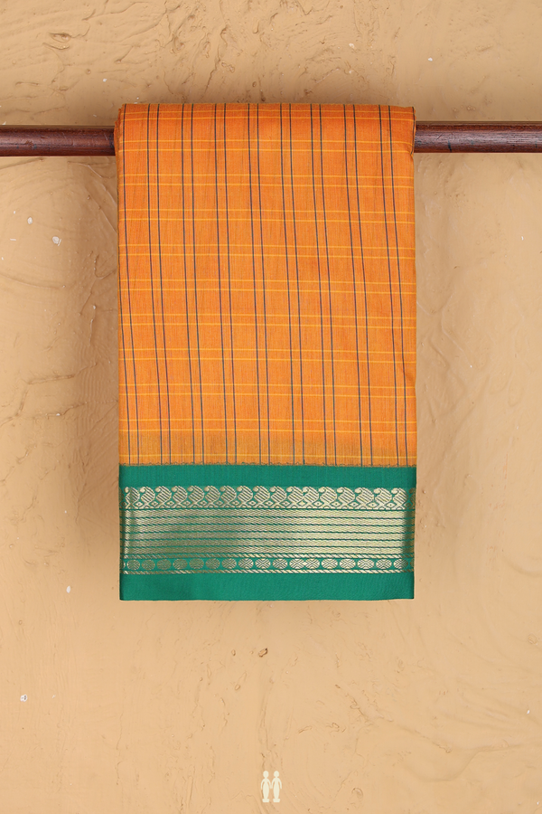 Apoorva Cotton Saree In Orange With Checks Design