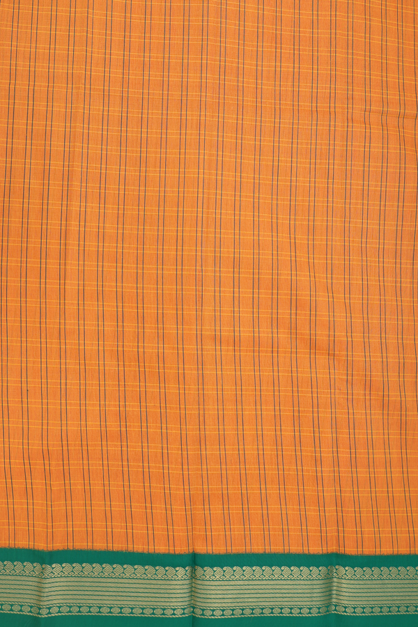 Apoorva Cotton Saree In Orange With Checks Design