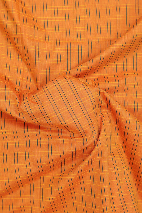 Apoorva Cotton Saree In Orange With Checks Design