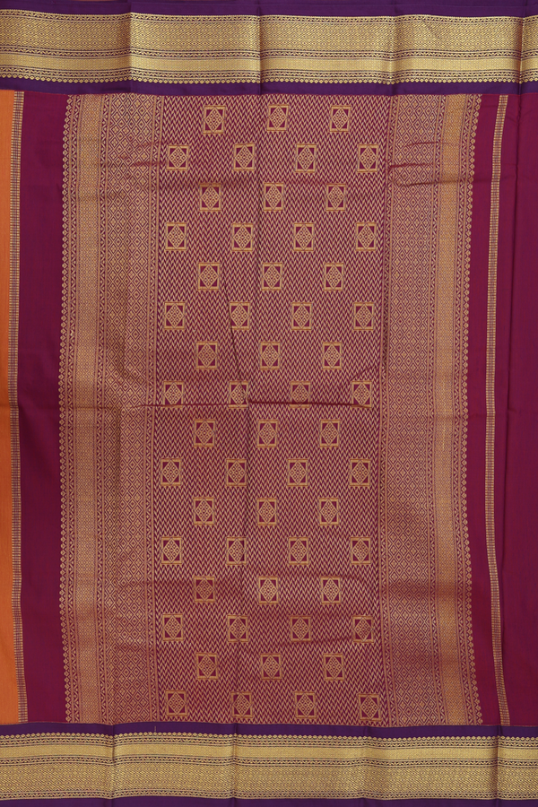 Apoorva Cotton Saree In Orange With Zari Buttas