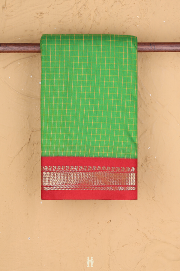 Apoorva Cotton Saree In Parrot Green With Checks Design