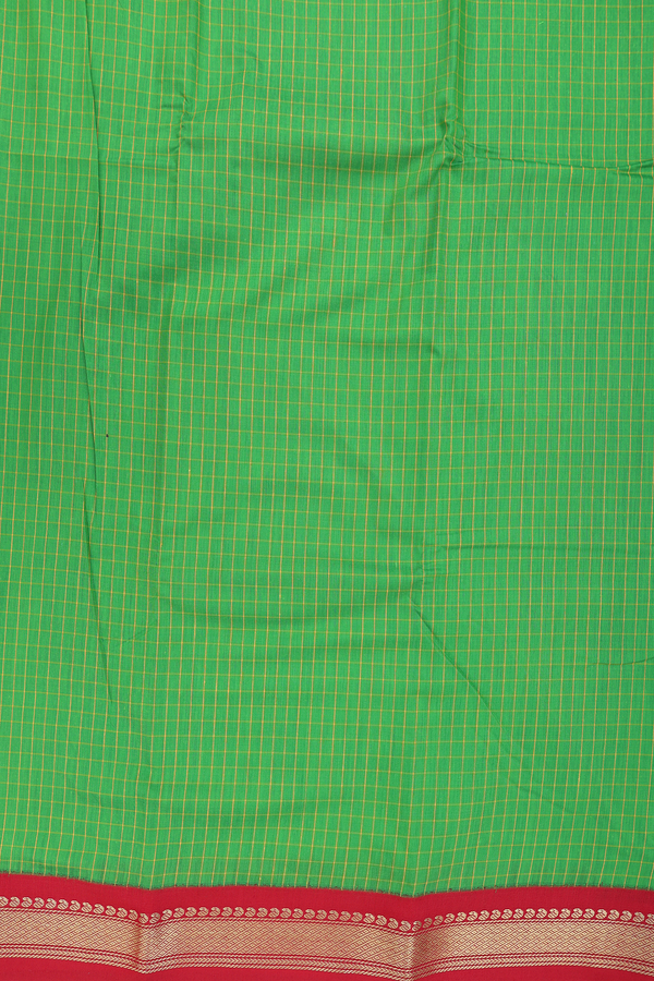 Apoorva Cotton Saree In Parrot Green With Checks Design