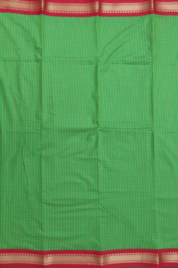 Apoorva Cotton Saree In Parrot Green With Checks Design