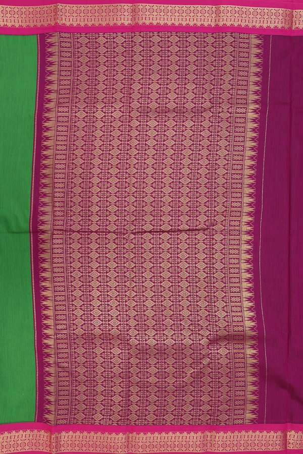 Apoorva Cotton Saree In Parrot Green With Contrast Border