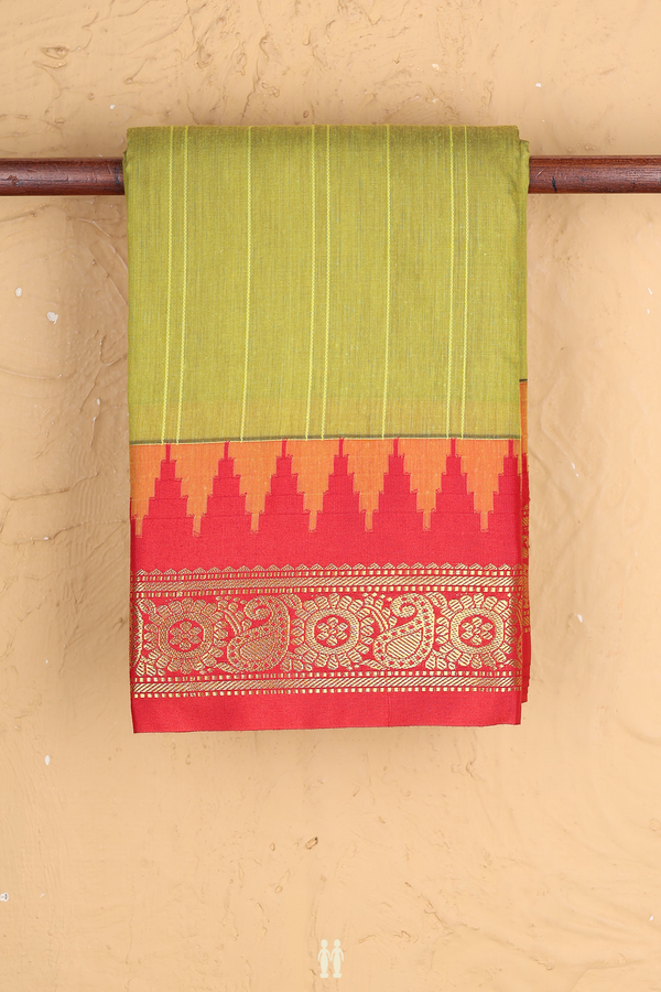 Apoorva Cotton Saree In Pear Green With Self Stripes Design