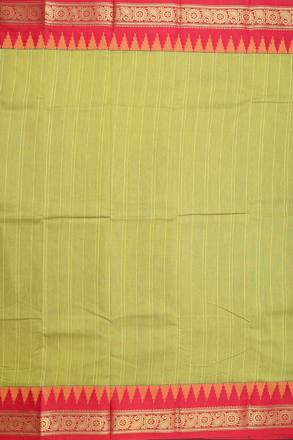 Apoorva Cotton Saree In Pear Green With Self Stripes Design