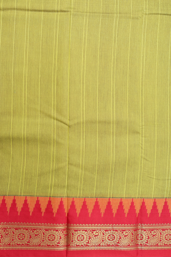 Apoorva Cotton Saree In Pear Green With Self Stripes Design