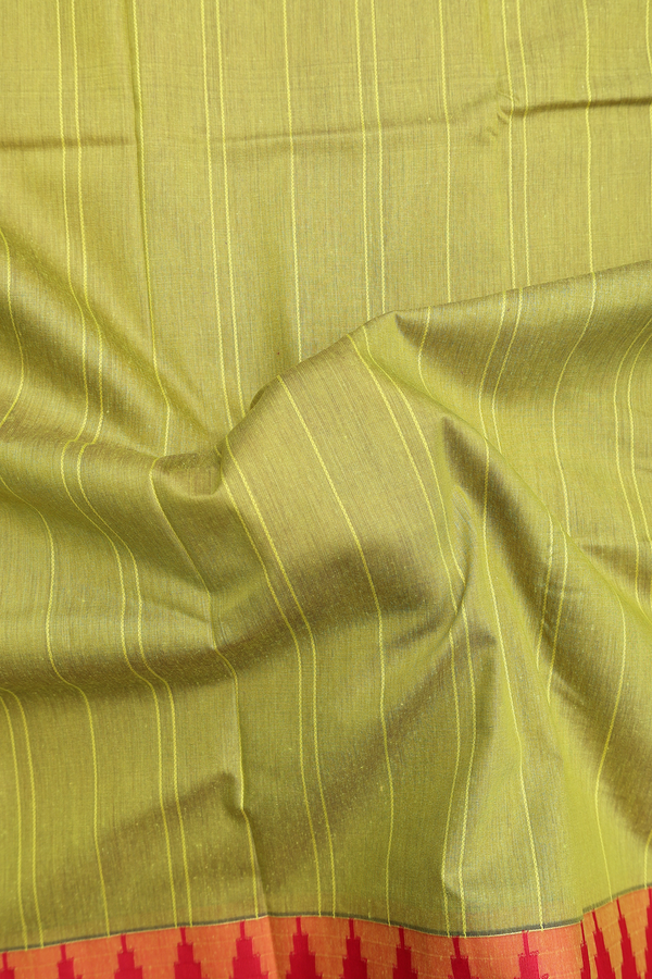 Apoorva Cotton Saree In Pear Green With Self Stripes Design