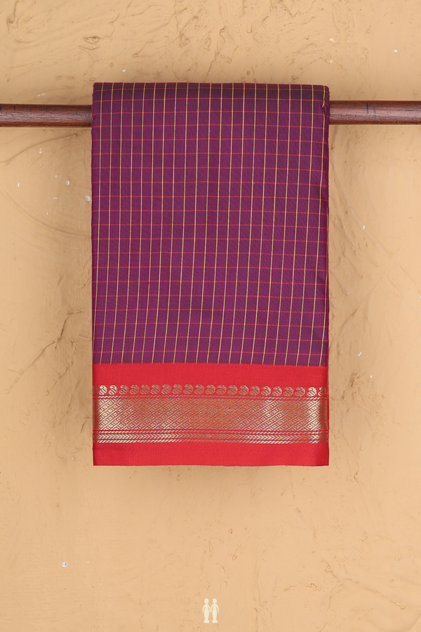 Apoorva Cotton Saree In Purple With Checks Design