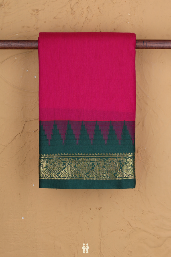 Apoorva Cotton Saree In Rani Pink With Peacock Border