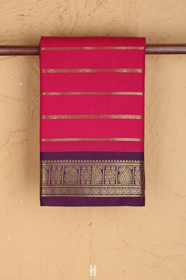 Apoorva Cotton Saree In Rani Pink With Stripes Design