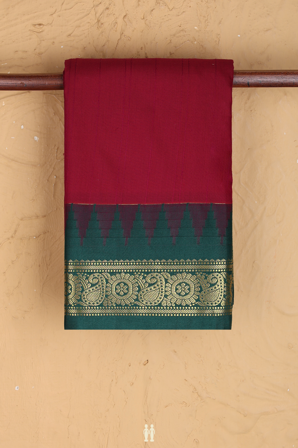 Apoorva Cotton Saree In Red With Self Stripes Design