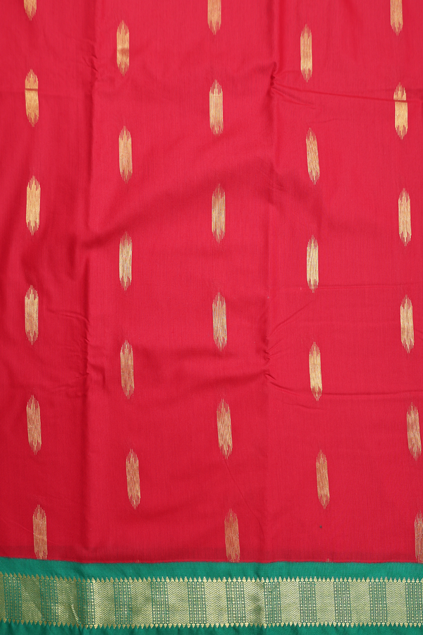 Apoorva Cotton Saree In Scarlet Red With Zari Buttas