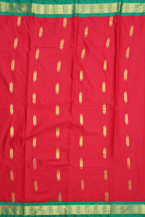 Apoorva Cotton Saree In Scarlet Red With Zari Buttas