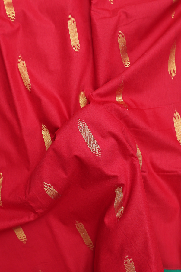 Apoorva Cotton Saree In Scarlet Red With Zari Buttas