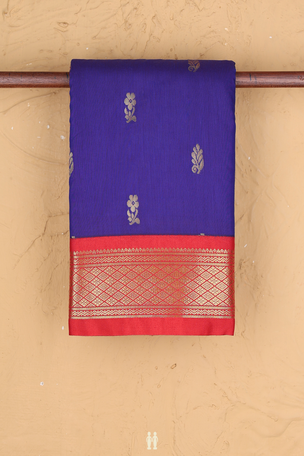 Apoorva Cotton Saree In Royal Blue With Floral Buttas