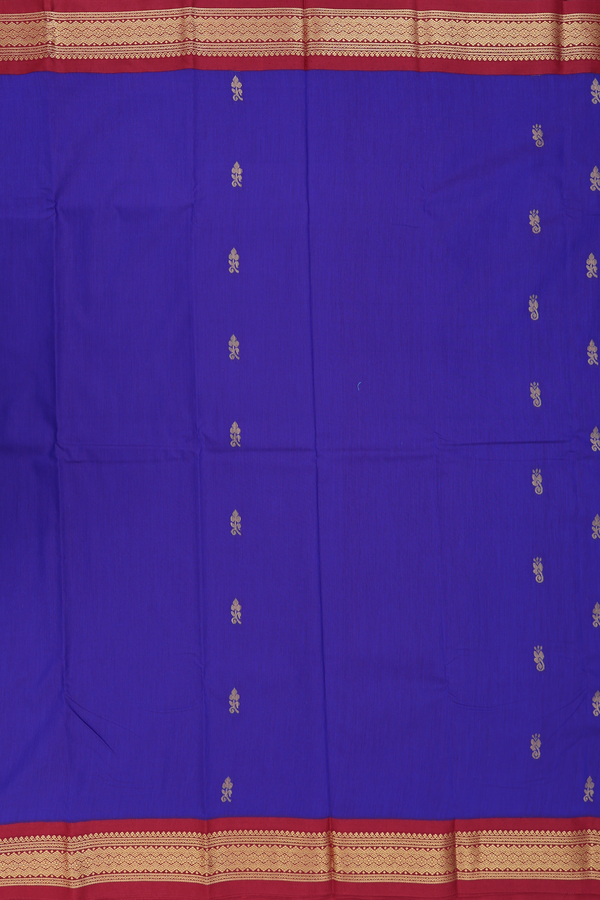 Apoorva Cotton Saree In Royal Blue With Zari Buttas