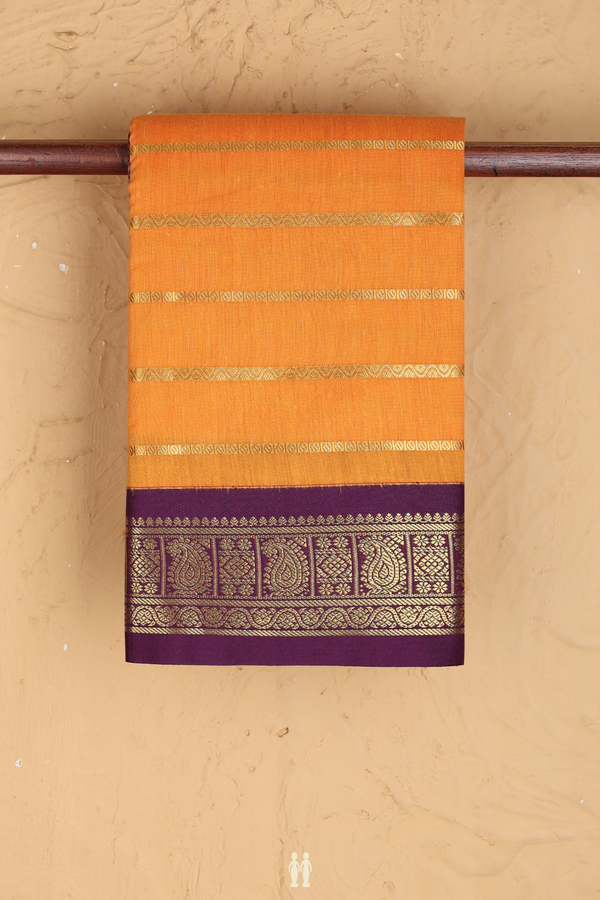 Apoorva Cotton Saree In Royal Orange With Stripes Design