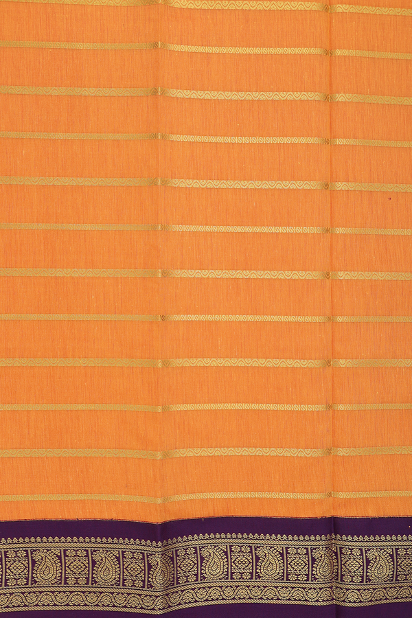 Apoorva Cotton Saree In Royal Orange With Stripes Design