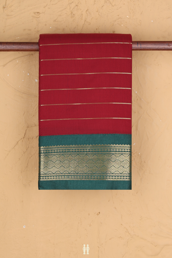 Apoorva Cotton Saree In Rust Red With Stripes Design