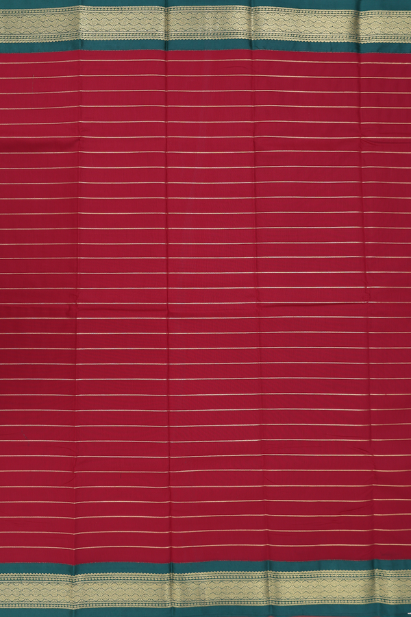 Apoorva Cotton Saree In Rust Red With Stripes Design