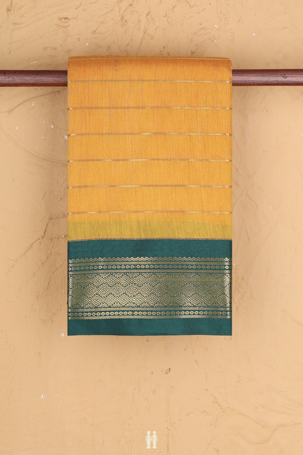Apoorva Cotton Saree In Saffron Yellow With Stripes Design