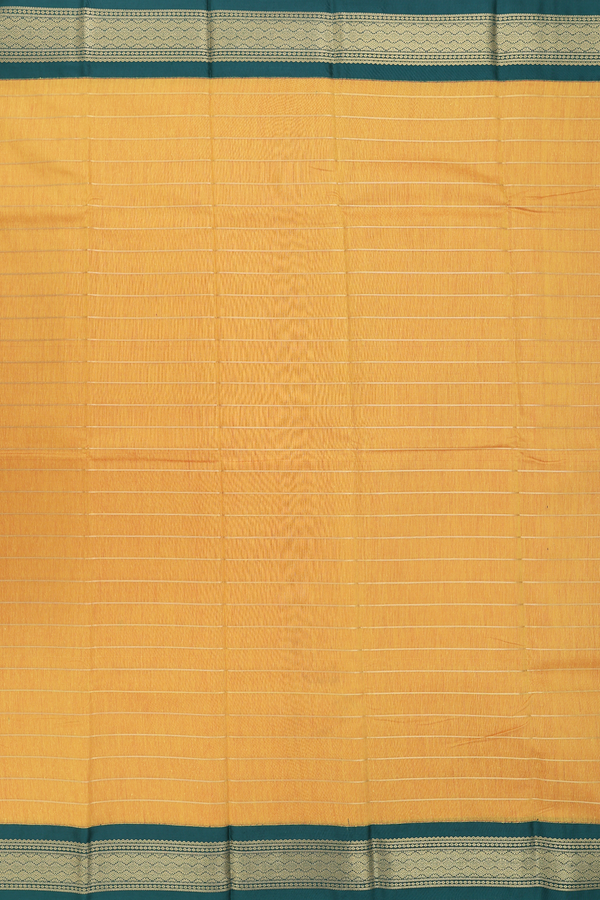 Apoorva Cotton Saree In Saffron Yellow With Stripes Design