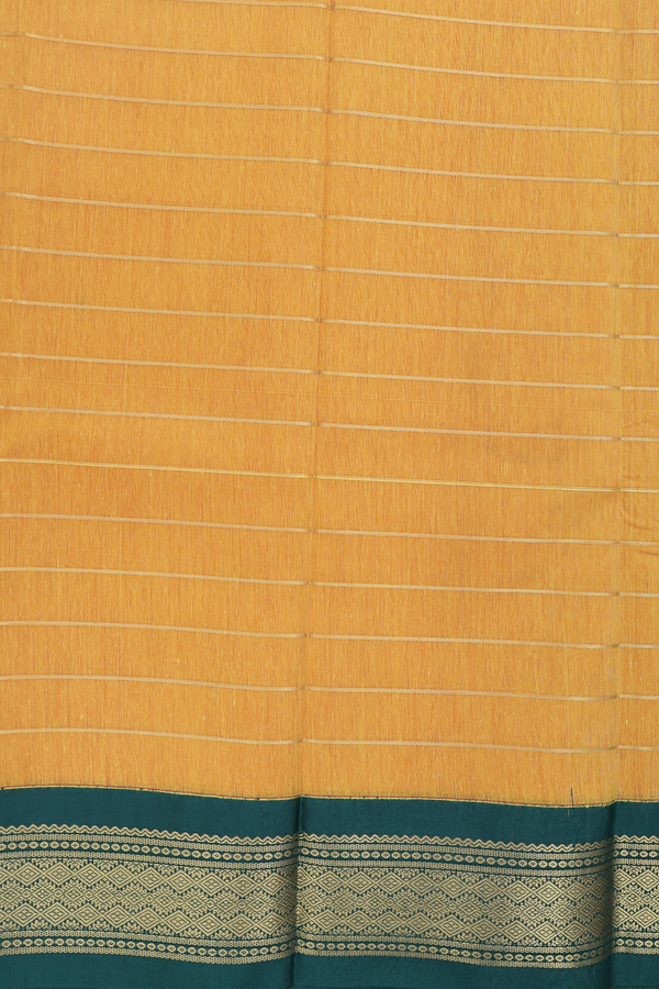 Apoorva Cotton Saree In Saffron Yellow With Stripes Design