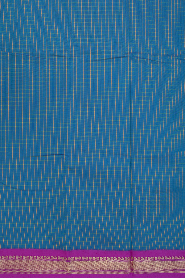 Apoorva Cotton Saree In Teal Blue With Checks Design