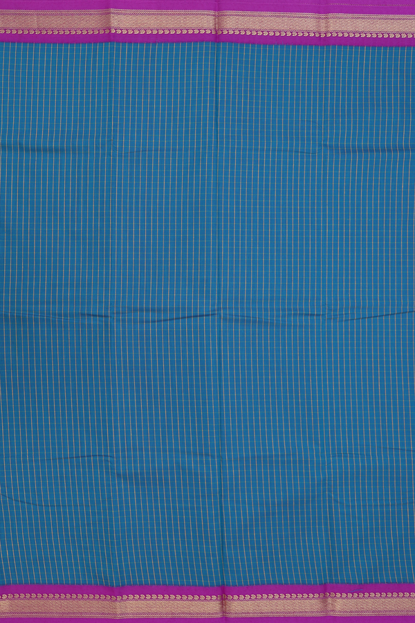 Apoorva Cotton Saree In Teal Blue With Checks Design