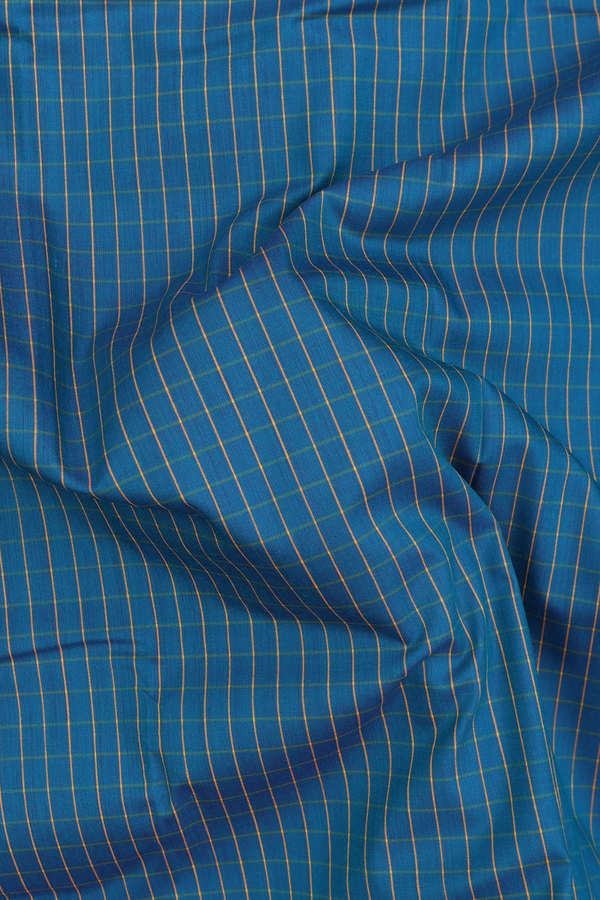 Apoorva Cotton Saree In Teal Blue With Checks Design