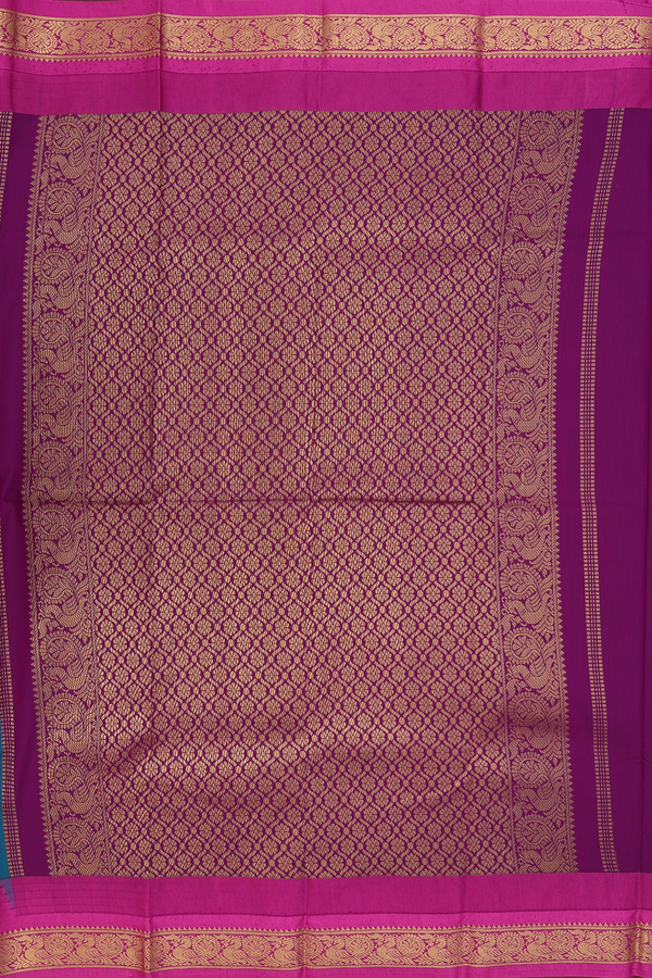 Apoorva Cotton Saree In Teal Blue With Peacock Border