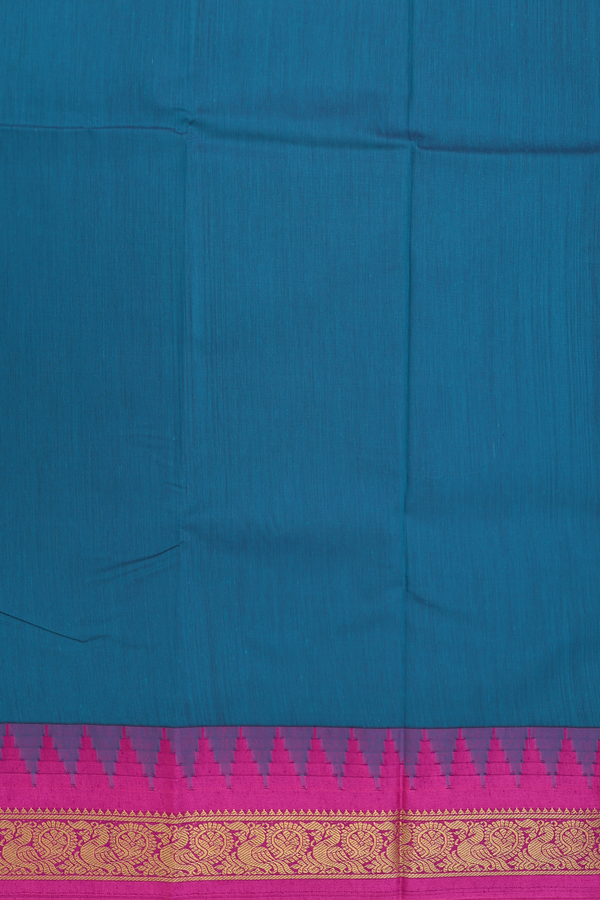 Apoorva Cotton Saree In Teal Blue With Peacock Border