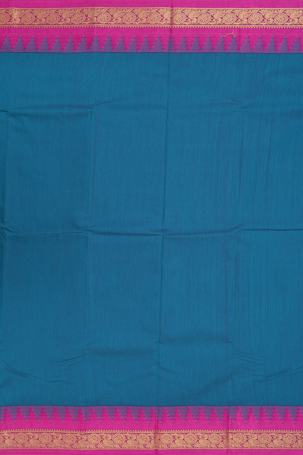 Apoorva Cotton Saree In Teal Blue With Peacock Border