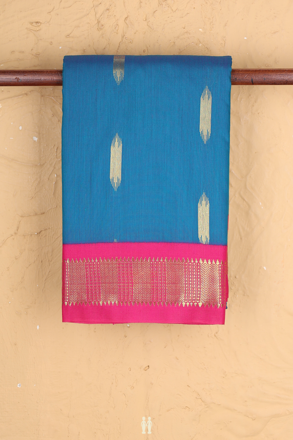 Apoorva Cotton Saree In Teal Blue With Zari Buttas