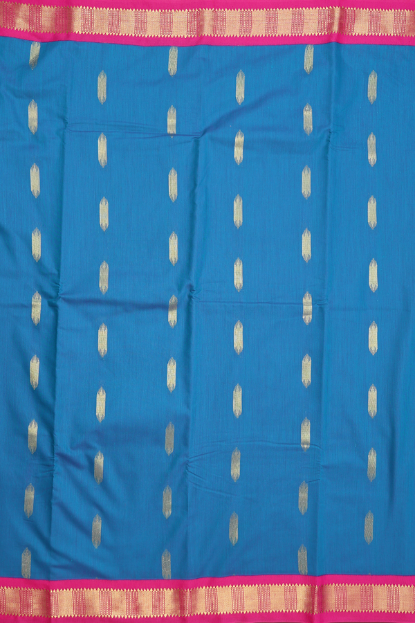 Apoorva Cotton Saree In Teal Blue With Zari Buttas