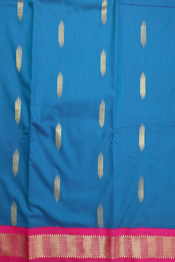 Apoorva Cotton Saree In Teal Blue With Zari Buttas