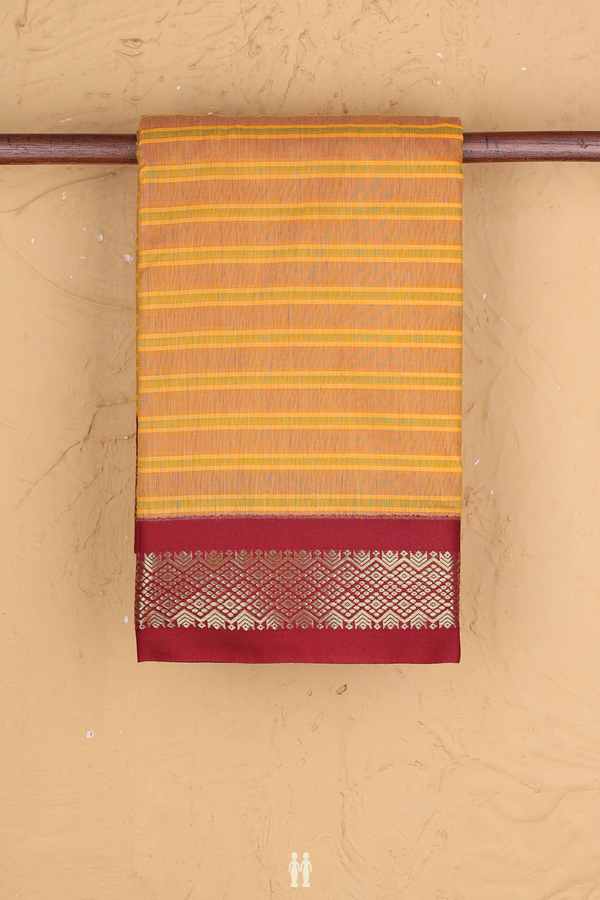 Apoorva Cotton Saree In Yellow With Stripes Design