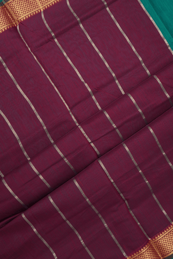 Arai Maadam Border Dark Teal Green Nine Yards Cotton Saree